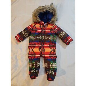Polo Ralph Lauren Down Puffer Snowsuit Southwest Aztec Faux Fur 9 Mo.
